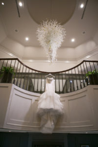 White Strapless Trumpet Wedding Gown with Tulle and Horsehair Ruffles | Modern Elegant Downtown Tampa Wedding Venue The Tampa Club | Wedding Photographer Carrie Wildes Photography