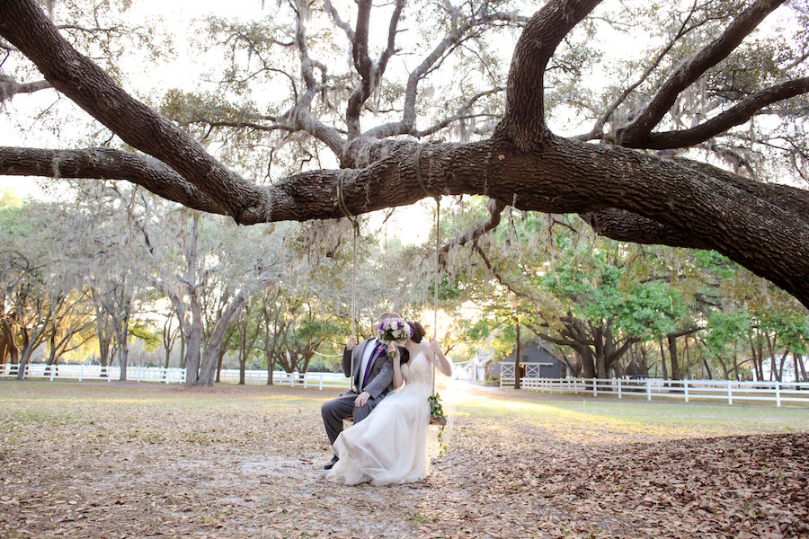 Bride and Groom Rustic Outdoor Wedding Portrait at Tampa Bay Wedding Venue The Lange Farm