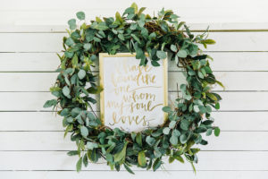 Greenery Plant Wedding Wreath Decor with Wedding Sign | Rustic, Country Wedding Inspiration | Tampa Bay Wedding Reception | Tampa Bay Wedding Florist Cotton & Magnolia
