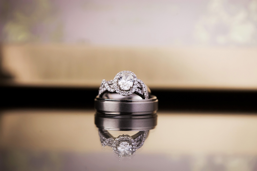 Oval Engagement Ring and Titanium Wedding Band Portrait by St Pete Wedding Photographer Limelight Photography