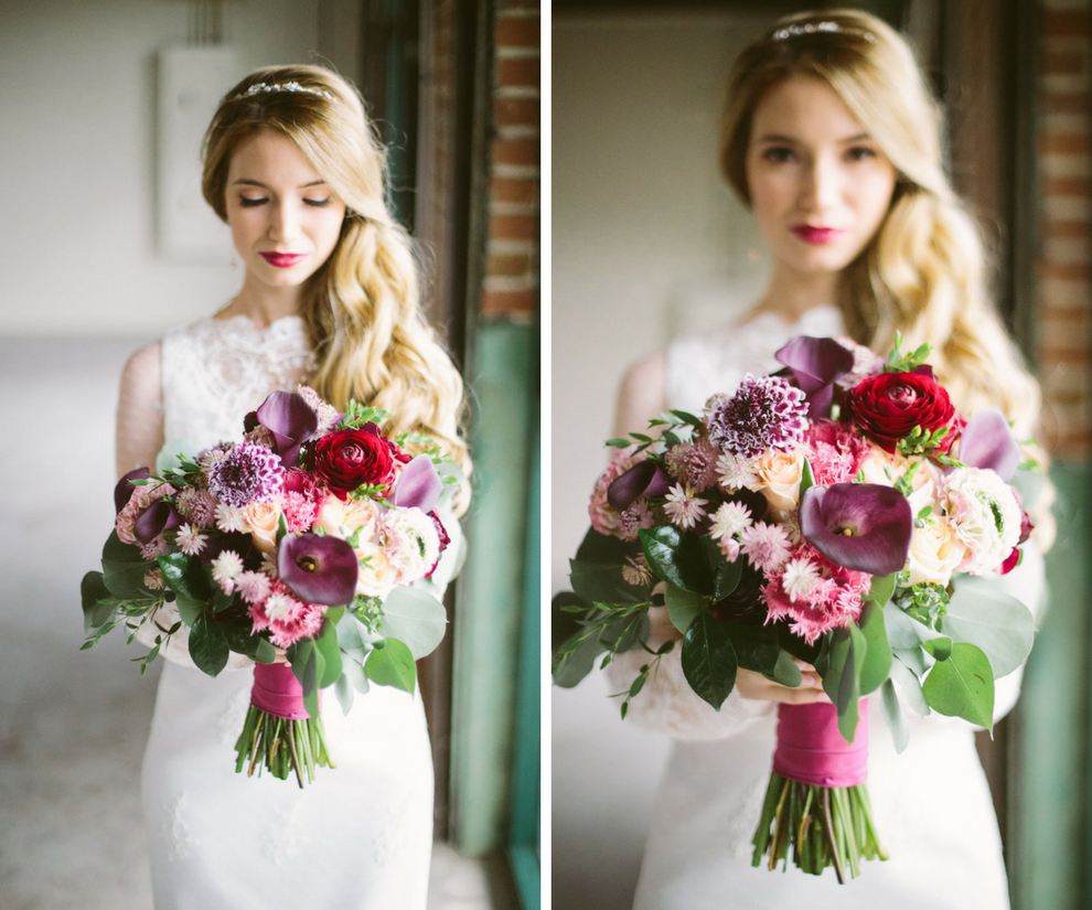 Outdoor Florida Bride Wedding Portrait in Isabel O'Neil Bridal Collection Wedding Dress with Whimsical Bohemian Wedding Bouquet with Pink, Red and Peach Flowers | Bridal Wedding Day Beauty Inspiration | Modern Bride Wedding Bouquet Inspiration