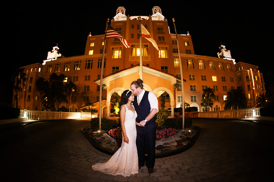 Bride and Groom Wedding Portrait at St Pete Beach Iconic Hotel Wedding Venue The Don Cesar | St Petersburg Wedding Photographer Limelight Photography