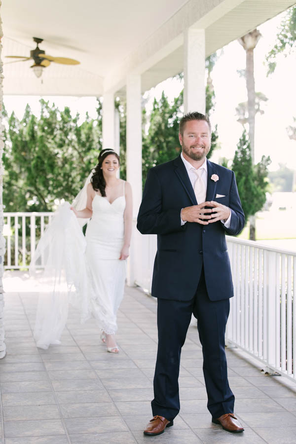 Bride and Groom First Look Wedding Portrait on Front Porch | Tampa Bay Wedding Videographer Hatfield Productions