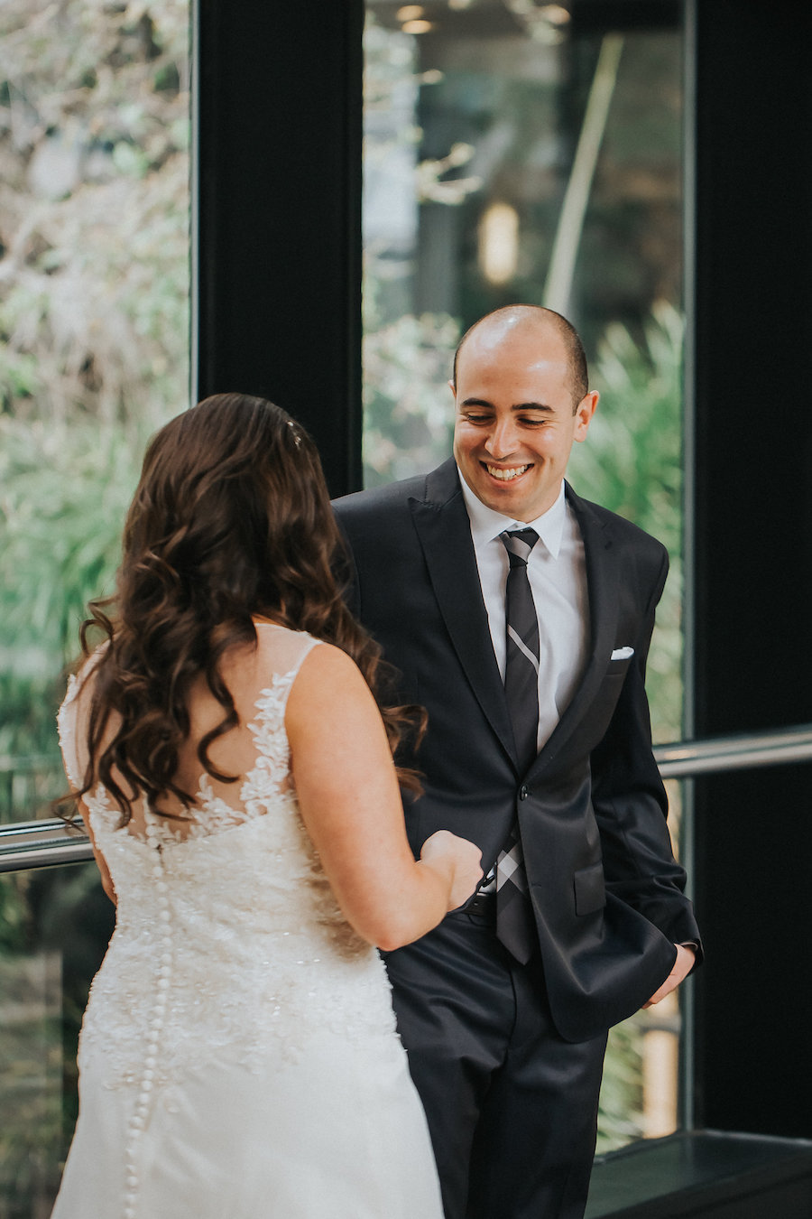 Bride and Groom First Look Wedding Portrait | Downtown Tampa Wedding Photographer Rad Red Creative