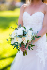 Bridal Wedding Portrait in Ivory and Blush Alvina Valenta Lace and Tulle Wedding Dress with Ivory Rose Wedding Bouquet | Tampa Wedding Photographer Kera Photography