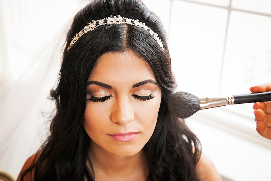 Glamorous Wedding Day Makeup with Gold and Bronze Smokey Eye and Light Pink Glossy Lip | Glam Wedding Makeup | St Pete Wedding Photographer Limelight Photography
