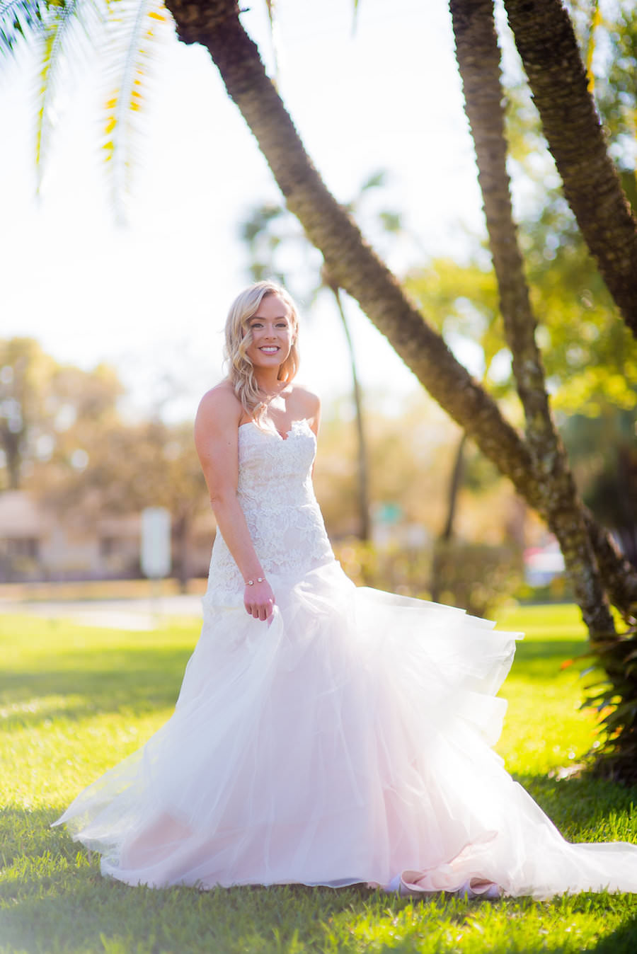 Bridal Wedding Portrait in Ivory and Blush Alvina Valenta Lace and Tulle Sweetheart Wedding Dress | Tampa Wedding Photographer Kera Photography