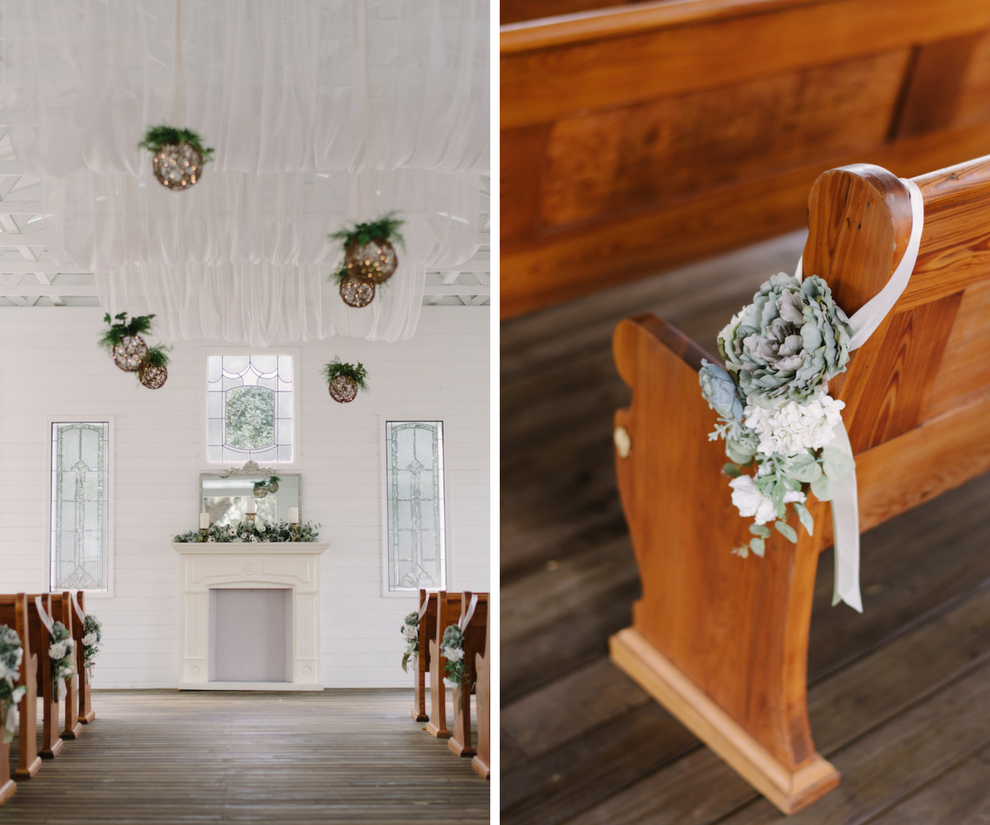 Rustic Wedding Ceremony with Dusty Miller Aisle Decor and All White Altar at Tampa Bay Wedding Ceremony Venue Cross Creek Ranch
