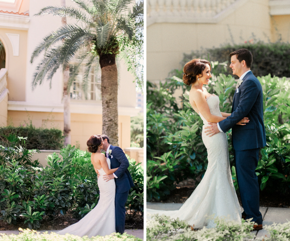 Florida Bride and Groom First Look Wedding Portrait | Pronovias Wedding Dress