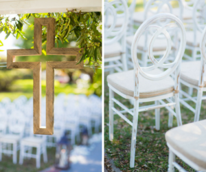 Outdoor Wedding Ceremony with Vintage Whitewashed Wooden Chairs | Tampa Wedding Photographer Kera Photography