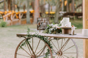 Rustic Florida Wedding Cake Table on Wooden Cart Decor | Sarasota Wedding Planner Jennifer Matteo Event Planning