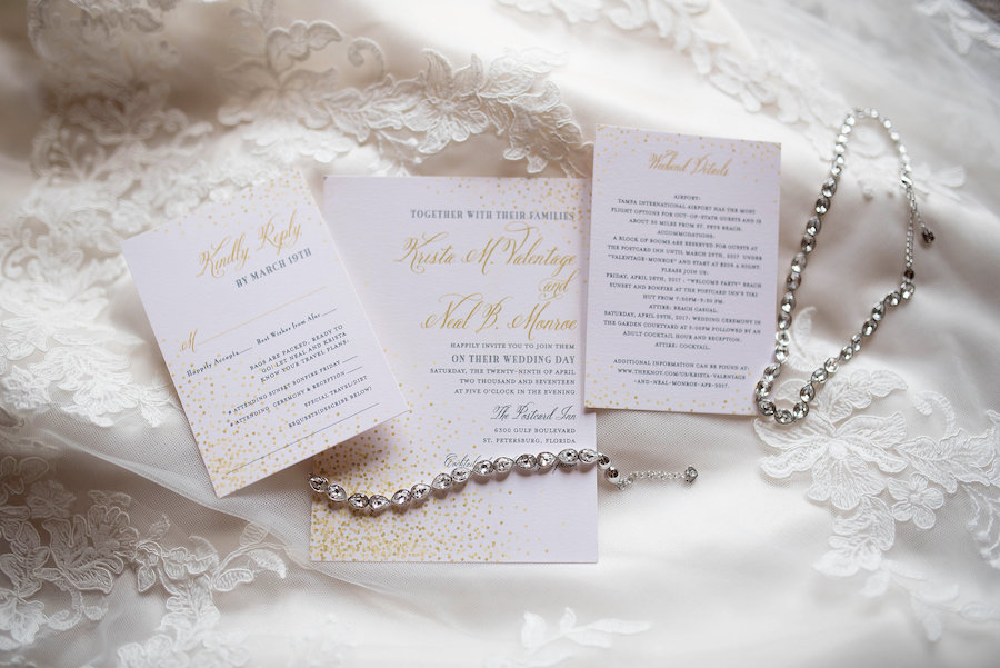 Elegant White and Gold Wedding Invitation