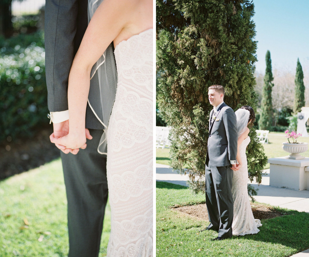 Outdoor Florida Bride and Groom First Touch Wedding Portrait