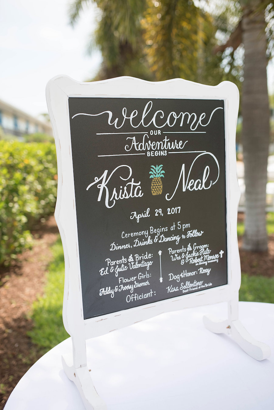 Tropical Wedding Inspiration Ceremony Chalkboard Sign with Pineapple