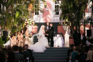 Outdoor St. Pete Florida Wedding Ceremony Portrait of Bride and Groom | St Pete Beach Wedding Venue The Don CeSar Hotel | Limelight Photography