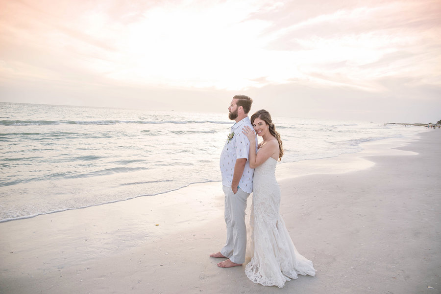 Outdoor St. Pete Beach Florida Wedding Bride and Groom Sunset Portrait | St. Pete Beach Photographer Kristin Marie Photography
