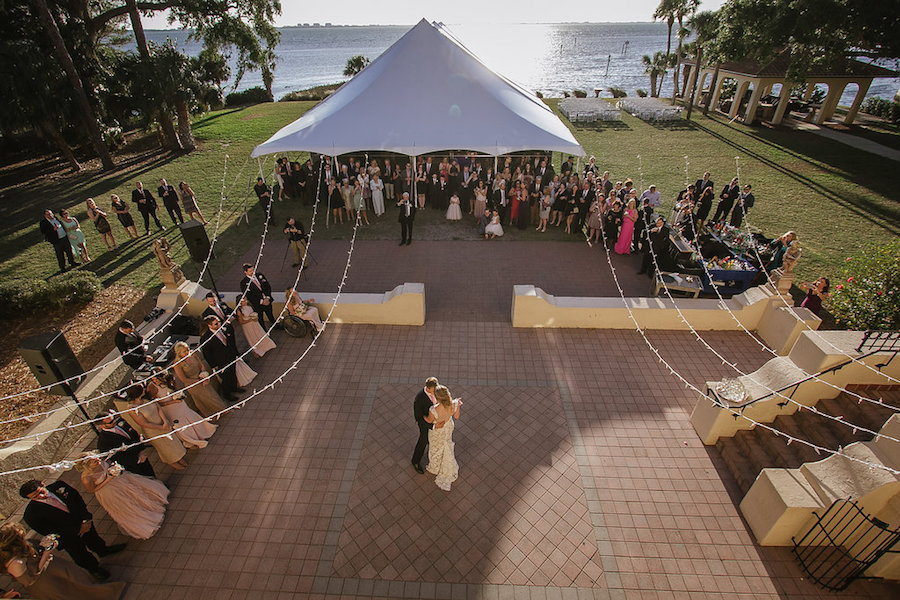 Waterfront Outdoor Tented Sarasota First Dance Reception | Private Home Wedding Venue Powel Crosley Estate