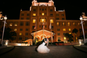 Florida Bride and Groom Outdoor Wedding Portrait at St. Pete Beach Wedding Venue Don CeSar Hotel | Pronovias Wedding Dress | Limelight Photography