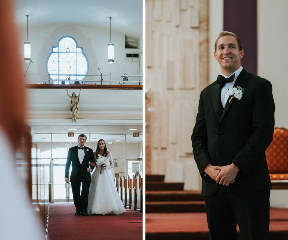 Bride and Father Walking Down the Aisle Wedding Ceremony Portrait| Groom's Wedding Ceremony Reaction Portrait | St. Pete Wedding Photographer Grind and Press Photography