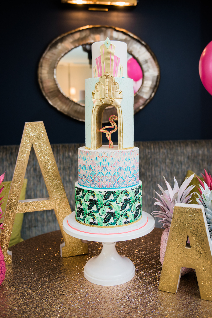 Modern Tropical Pink Flamingo Birthday Party Cake by the Artistic Whisk | Modern Colorful Birthday Party Inspiration and Decor | Tampa Bay Portrait and Wedding Photographer Kera Photography