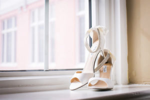 Ivory Peep-Toe Nina Wedding Shoes with Rhinestone Ankle Strap | Bridal Wedding Shoes