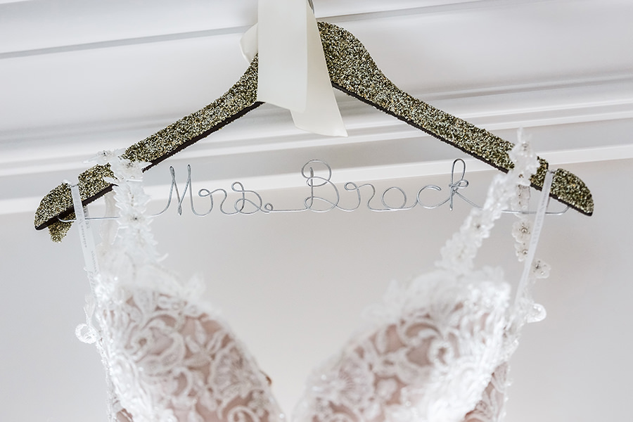 Custom Mrs Hanger with Blush Wedding Dress