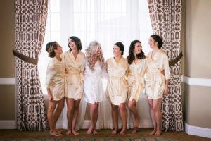 Bridal and Bridesmaids Getting Ready Wedding Portraits in Silk Robes | Tampa Wedding Photographer Limelight Photography