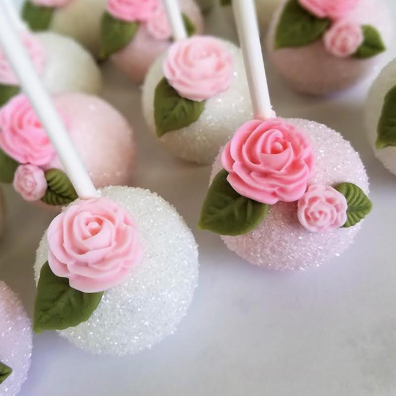 White and Pink Rose Decorated Cake Pop Favors | Tampa Bay Wedding Desserts and Cake Pops by Sweetly Dipped Confections 