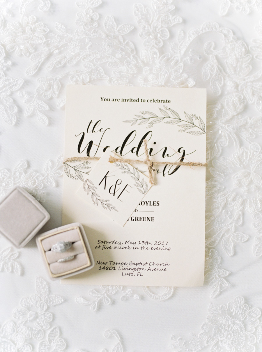White Floral Wedding Invitation Suite with Wedding Engagement Rings