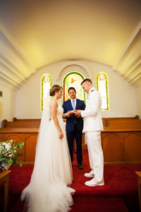 Traditional Navy Wedding Church Ceremony Portrait with Long White Veil | Tampa Bay Photographer Limelight Photography