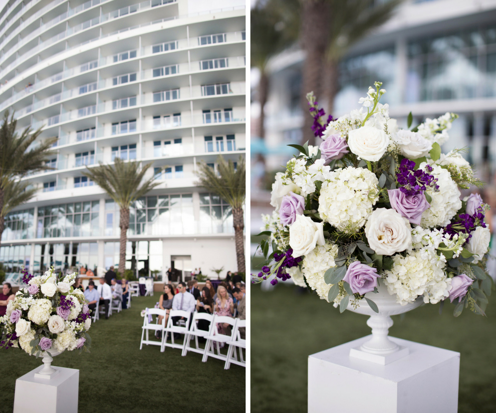 Outdoor Waterfront Garden Wedding Ceremony with White, Purple and Lavender Flowers Decor | Clearwater Beach Wedding Planner Special Moments Event Planning