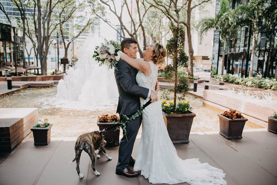 Bride and Groom First Look Wedding Portrait | Tampa Bay Wedding Photographer Rad Red Creative | Downtown Tampa Hotel Venue The Hyatt