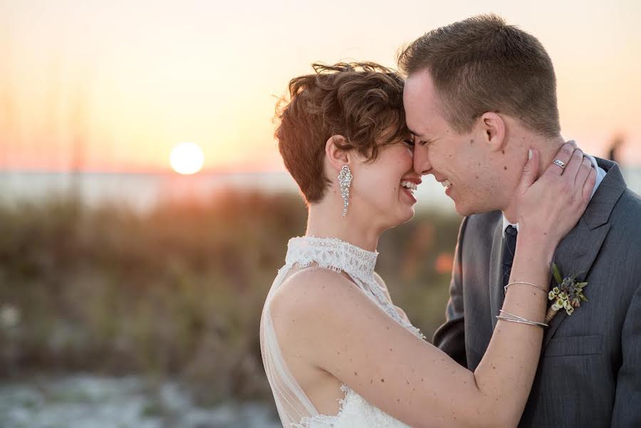 Tampa Bay Wedding Photographer Caroline and Evan Photography | Sunset Bride and Groom Wedding Portrait 