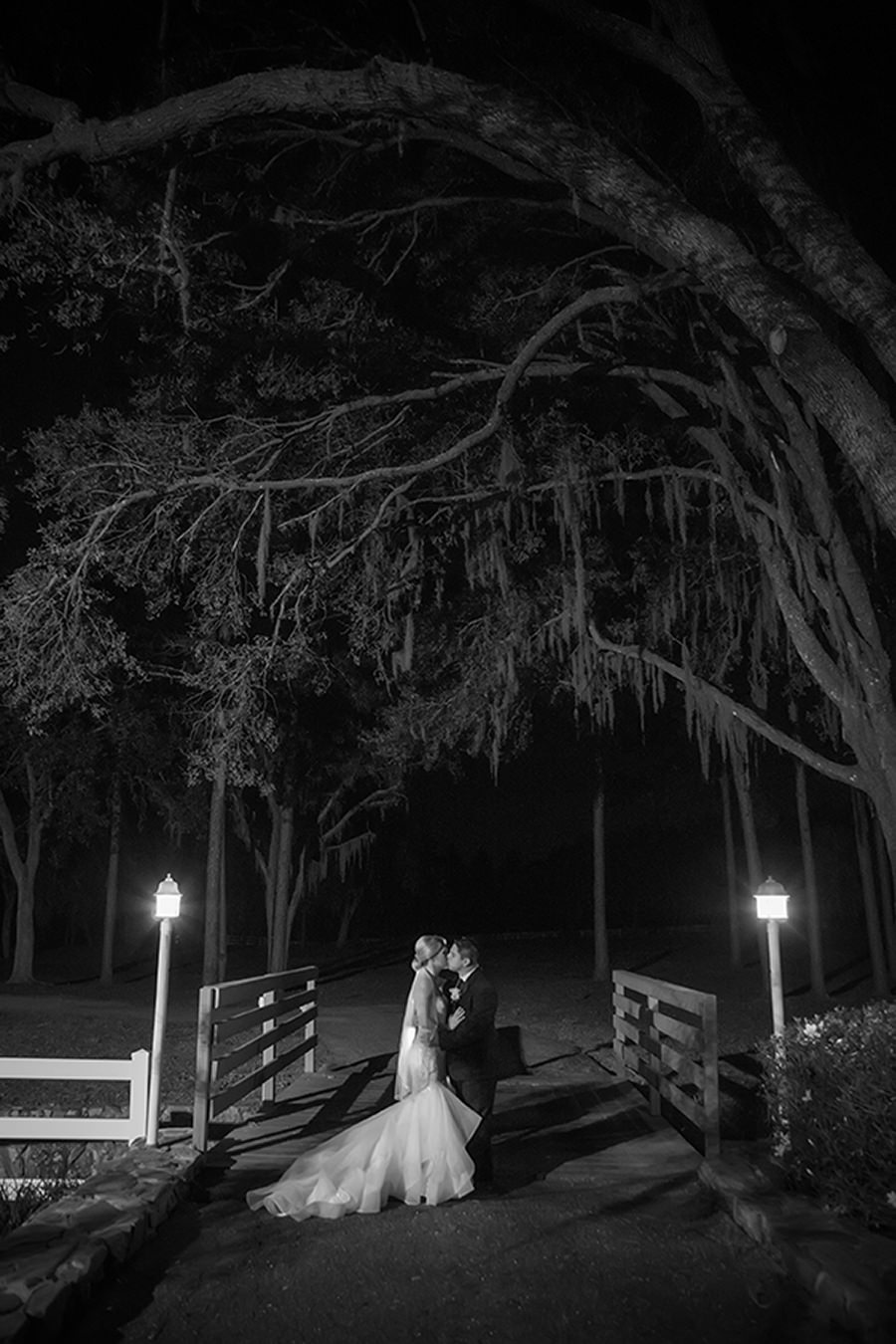 Nighttime Outdoor Bride and Groom Portrait | Tampa Bay Wedding Venue The Lange Farm | Photographer Brian C Idocks Photographics