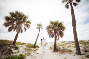 Outdoor Clearwater Beach Bride and Groom Portrait for Navy Wedding | Tampa Bay Photographer Limelight Photography