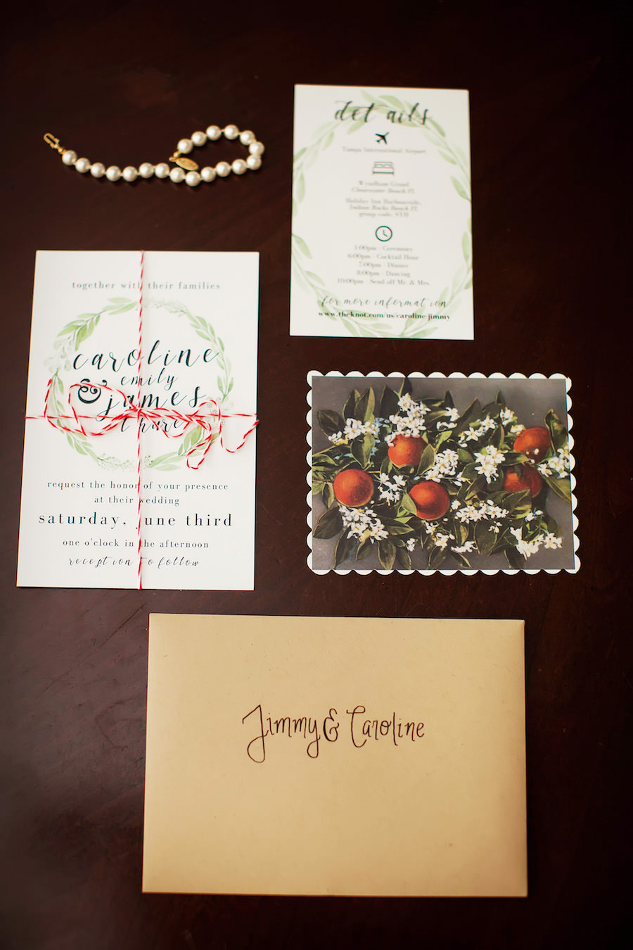 Green and Navy Botanical Citrus Wedding Invitation Suite