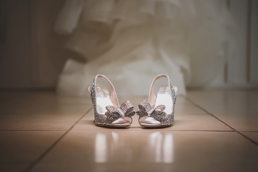 Glittering Silver Peep-toe Wedding Shoes with Bows