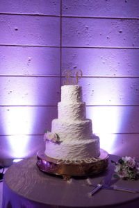 Four Tiered Round White Wedding Cake | Tampa Bay Wedding Cake Bakery Olympia Catering with Initial Topper and White and Blush Roses