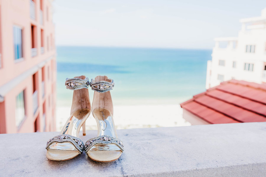 Florida Beach Wedding Bejeweled Open Toe Kitten Heel Shoes