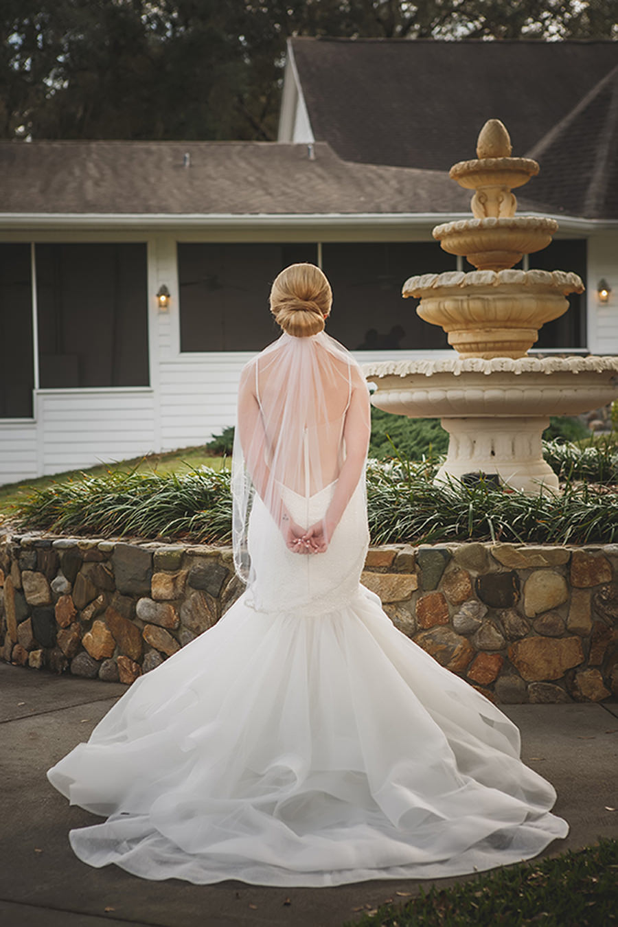 Outdoor Garden Bridal Portrait wearing Mermaid Pnina Tornai Wedding Dress | Tampa Bay Wedding Venue The Lange Farm | Photographer Brian C Idocks Photographics