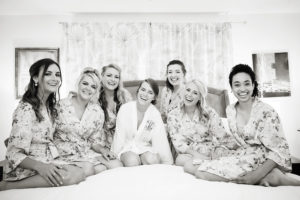 Bride Getting Ready with Bridesmaids Portrait in Matching Robes | Tampa Bay Wedding Photographer Limelight Photography
