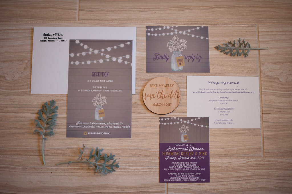 Rustic Purple and Gray Wedding Invitation Suite