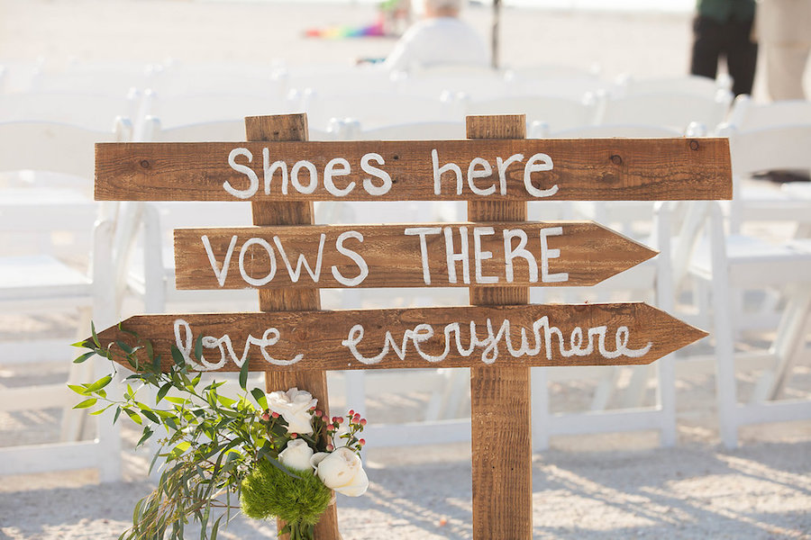 Beach Wedding Hand-painted Rustic Ceremony Welcome Sign with Natural Beach Inspired Flowers