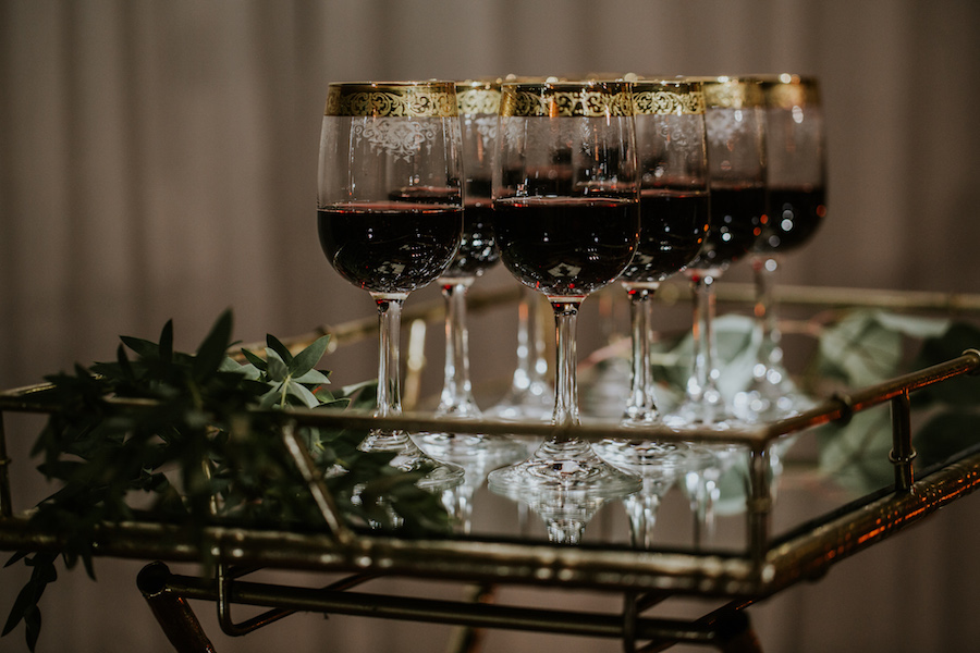 Gold Vintage Cocktail Hour Bar Cart and Wine Station | Tampa Bay Vintage Wedding Rentals Ever After Vintage Weddings