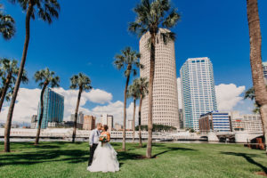 Downtown Tampa Outdoor Park Bride and Groom Wedding Portrait | Tampa Bay Wedding Photography Rad Red Creative