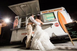 Nighttime Bride and Groom Portrait with Mexican Food Truck for Siesta Key Beach Wedding | Sarasota Wedding Planner Parties A La Carte