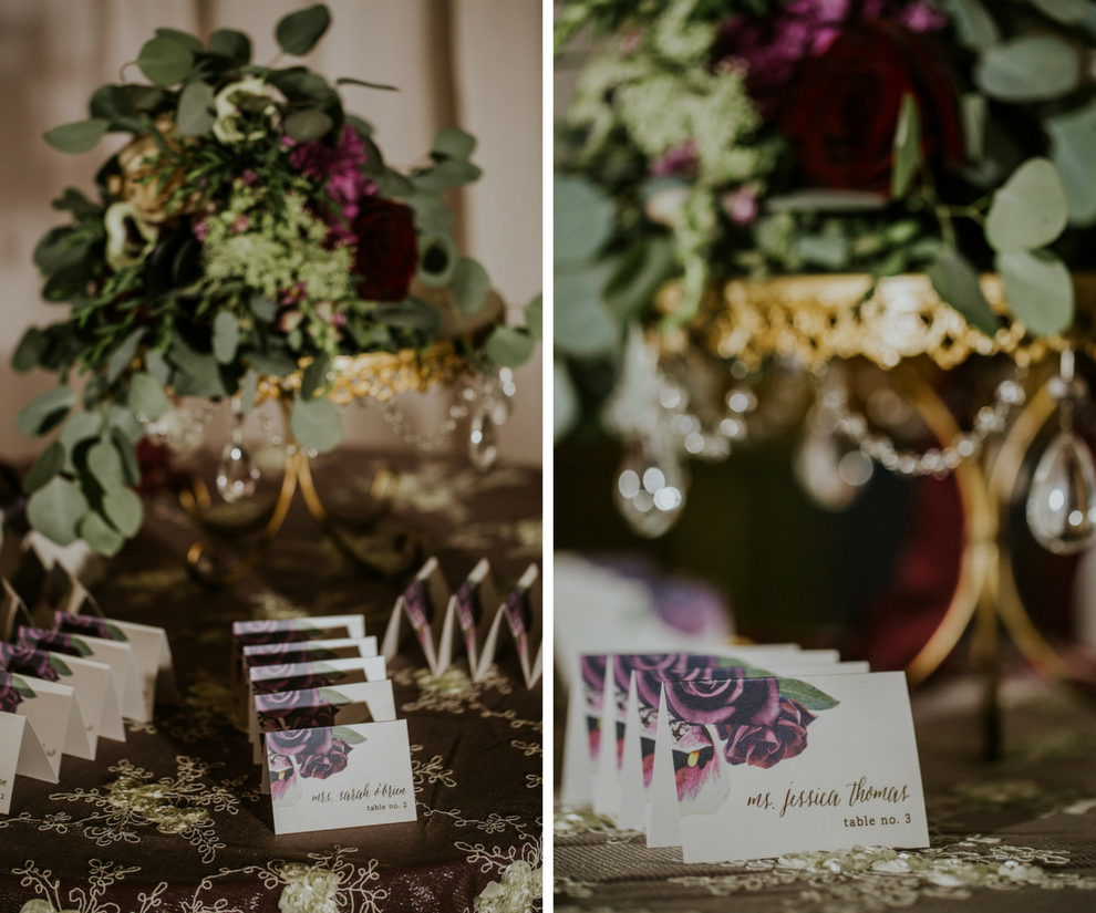 Deep Purple Eggplant Floral Wedding Seating Place Cards | Tampa Bay Stationery Shop URBANcoast