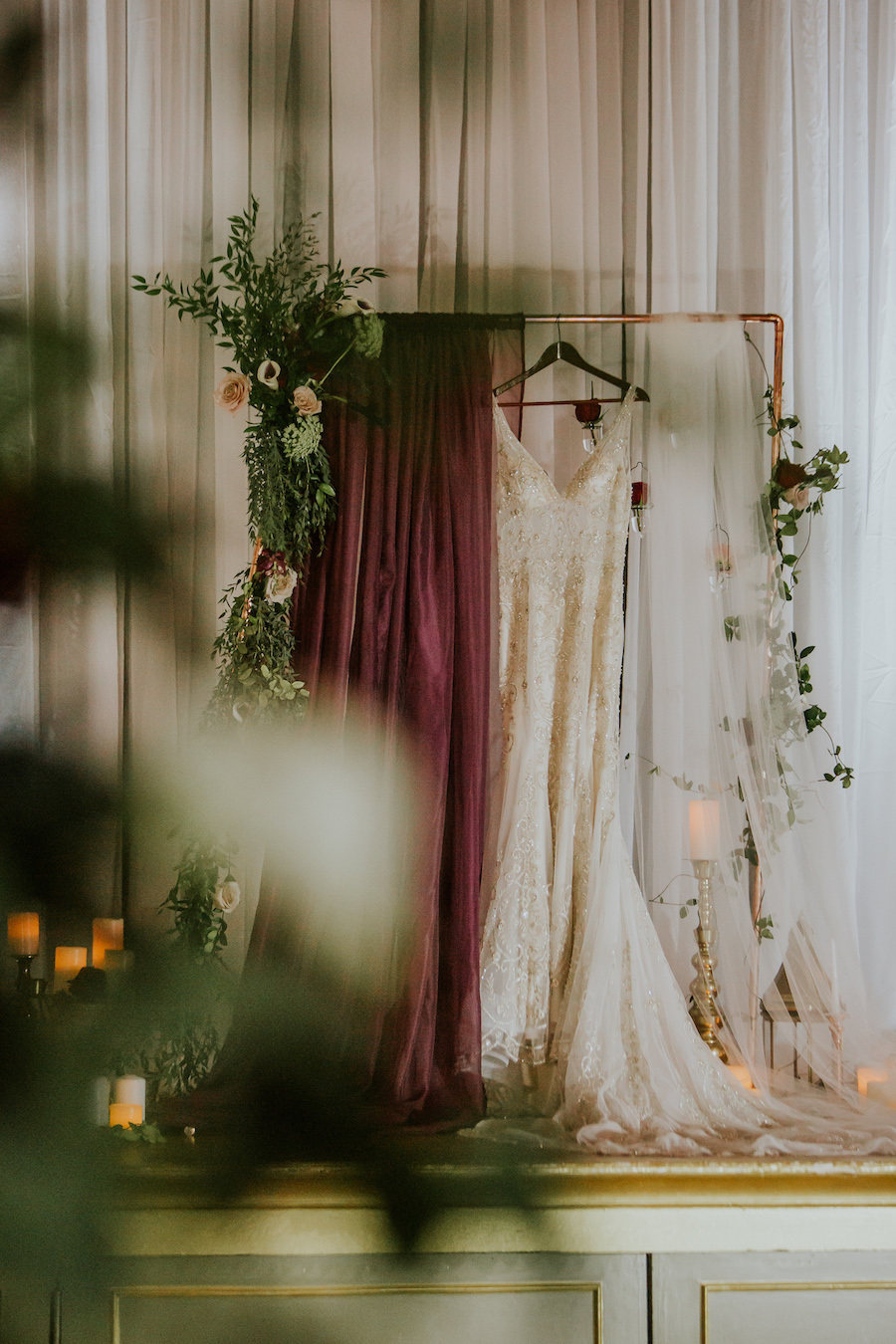 Lace Wedding Dress on Theatre Stage | Romantic Vintage Glam Wedding