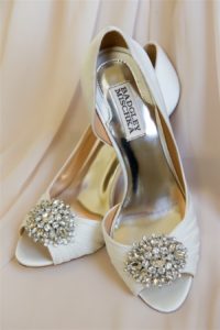 Peep Toe Ivory Badgley Mischka Wedding Shoes with Rhinestone