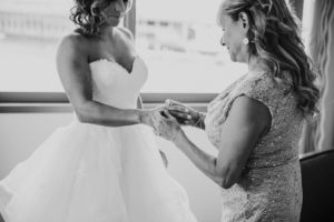 Bride and Mother of the Bride Getting Ready Portrait, in Stella York Sweetheart Ballgown Wedding Dress with Layered Skirt | Tampa Bay Wedding Photographer Rad Red Creative